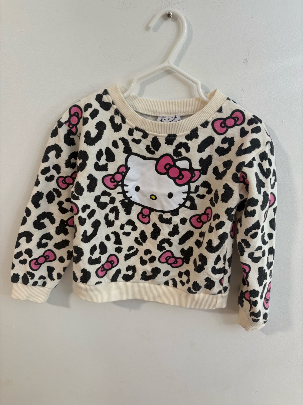 Hello Kitty Cream Leopard Print Long Sleeve Tee with Pink Bows 2 years
